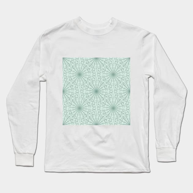 Blue-Green Swirl Mandala Pattern Long Sleeve T-Shirt by DeneboArt